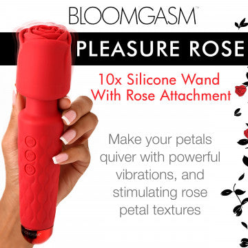 Pleasure Rose 10x Silicone Wand With Rose Attachment - Red
